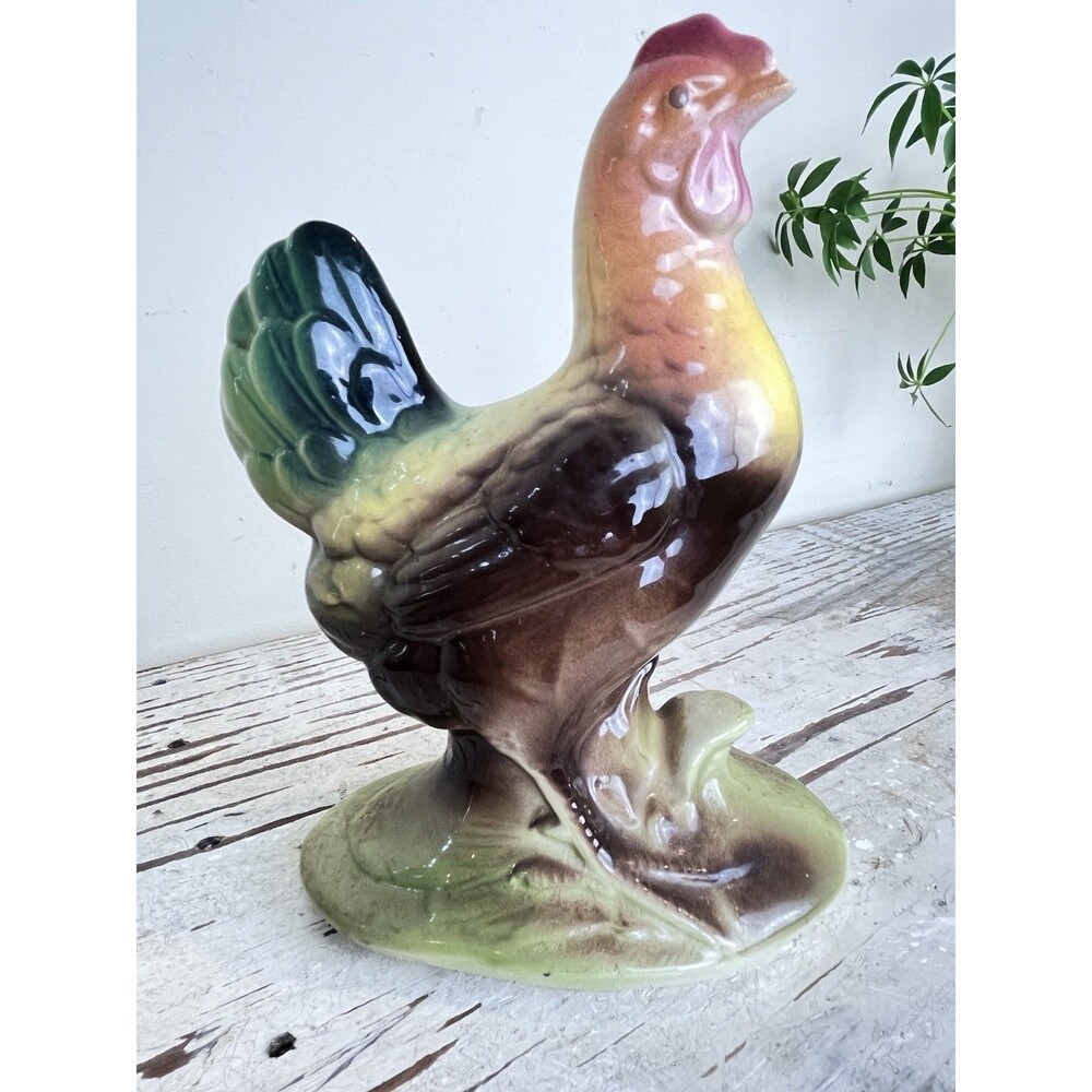 Vintage MCM 1950s Ceramic Rooster Figurine Farmhouse Decor Unmarked 6.5 Country